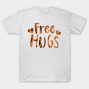 Free Hugs Tiger Print Text T-Shirt